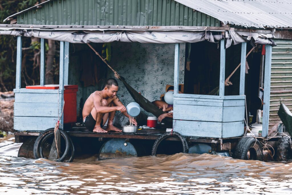 Effects of heavy flooding. article on climate change news.